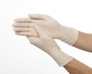 Picture of GD45 WHITE MED LATEX GLOVES 1X100PK