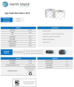 Picture of NS 1PLY WHITE TOILET ROLL 143M JS126NS